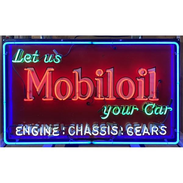 Mobiloil Your Car Neon Over Porcelain Sign