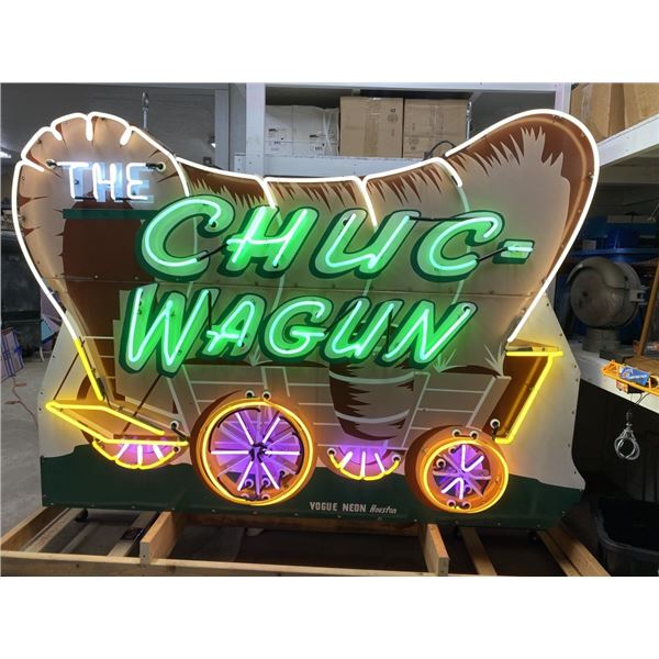 Original Chuc-Wagon Neon Over Porcelain Sign