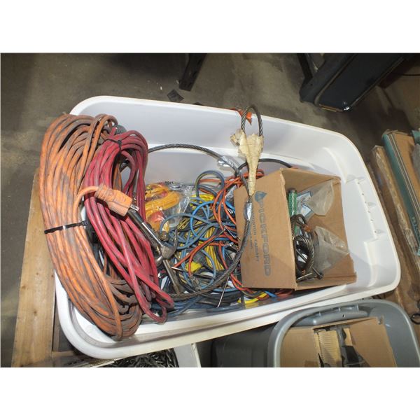 Tote Of Extension Cords & Small Hand Tools