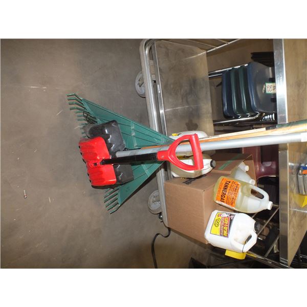 Leaf Rake & 2 Small Snow Shovels