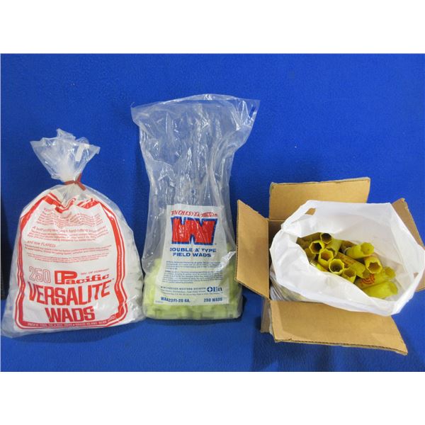 2 Bags of 20 Gauge Shotshell Wads and Box of 20 Ga. Hulls
