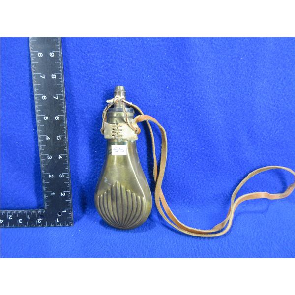 Vintage Brass Powder Flask with Leather Strap