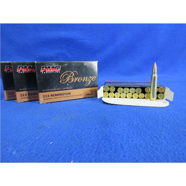 223 Rem. 55gr FMJ BT PMC Bronze Cartridges