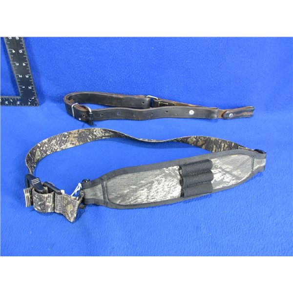 2 Rifle Slings - Leather and a Camo with Swivels