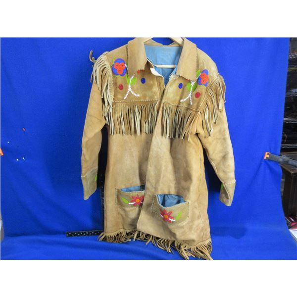 Native American Buckskin Jacket with Fringes & Beadwork