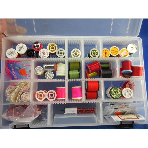 Lot of Assorted Fly Tying Thread and Beads in Plano Case