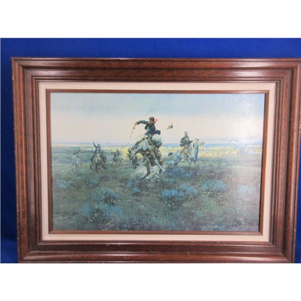 Charles M. Russell Framed Oil Painting - "A Bad One"