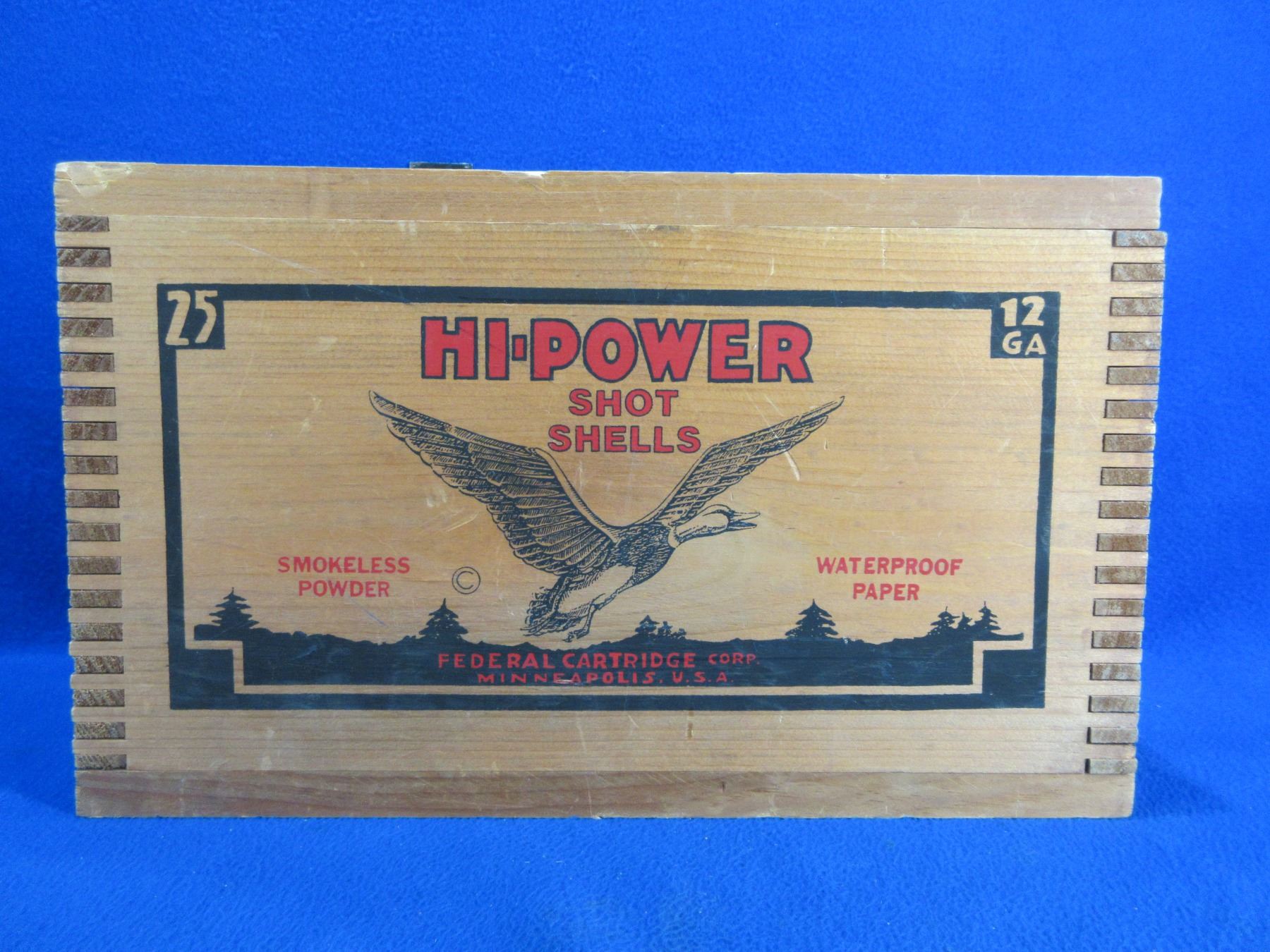 Federal Hi-Power Shotshells Wood Box with Hinged Lid