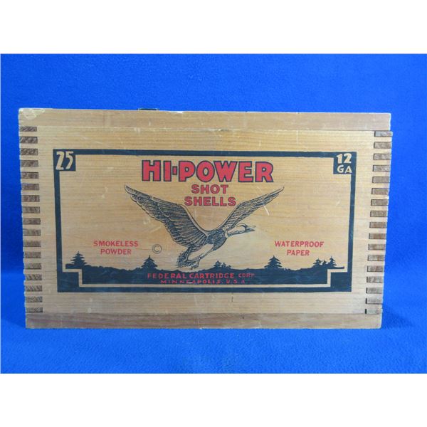 Federal Hi-Power Shotshells Wood Box with Hinged Lid