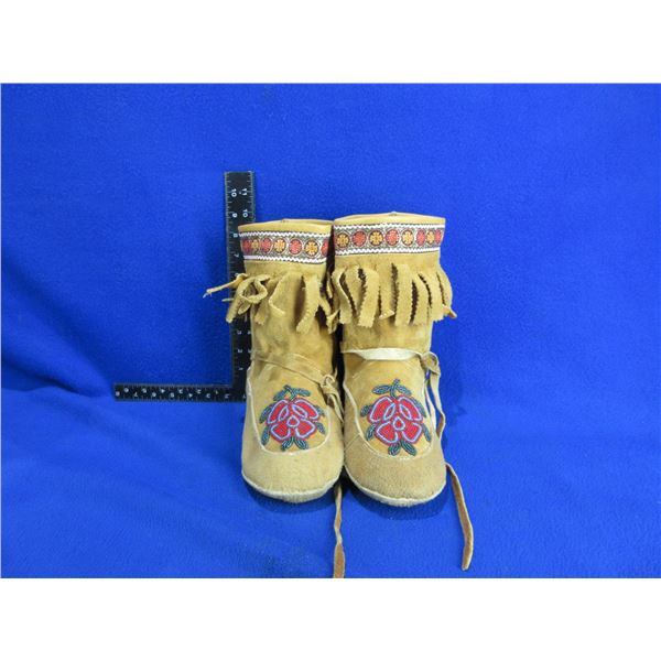 Native American Mukluks with Fringes and Beadwork