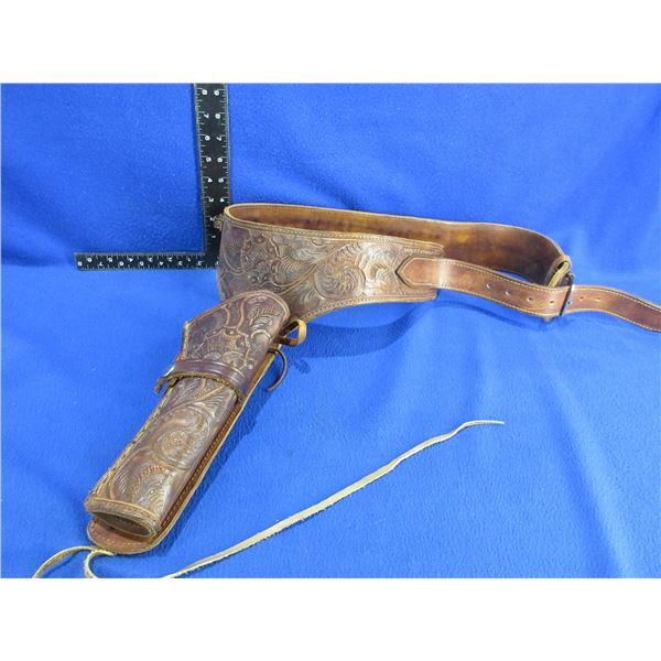 Leather Belt and Holster - Right Hand - Nicely Tooled