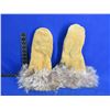 Image 1 : Buckskin Leather Mittens with Fur Trim