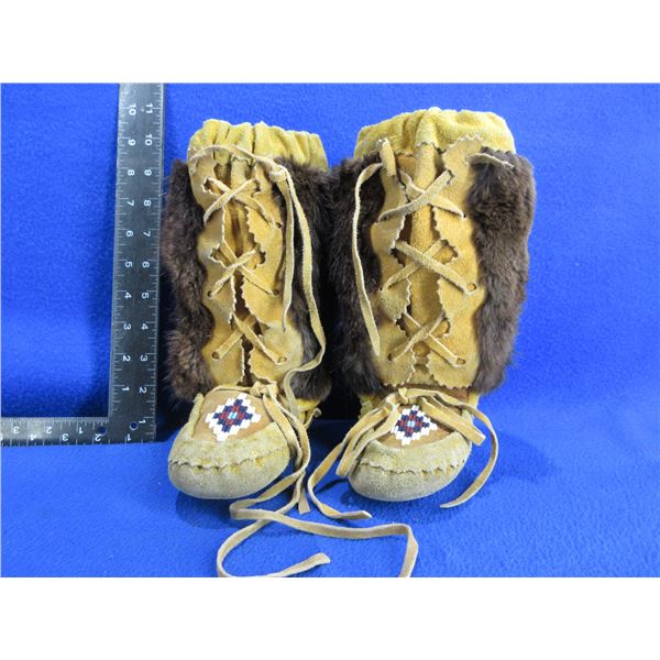 Native American Childs Mukluks with Fur and Beadwork