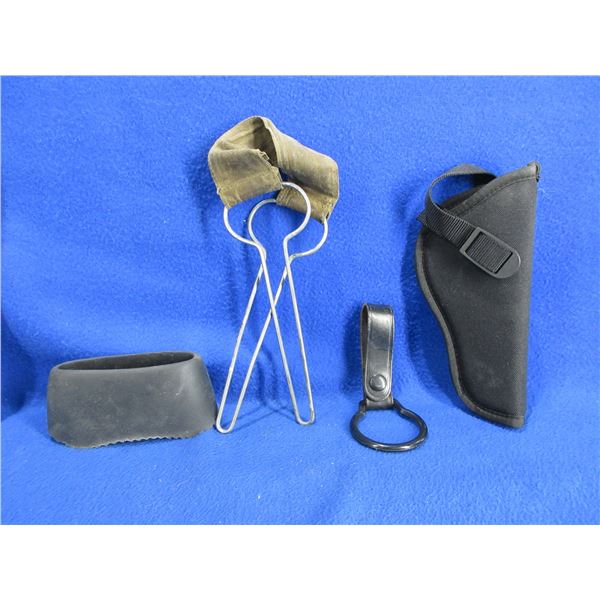 Lot of Misc. Hunting Equipment - Uncle Mike's Holster Size 5, Slip-On Recoil Pad, Game Carrier