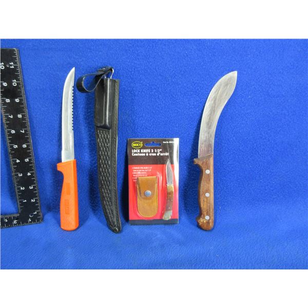 3 Knives - Filet Knife, Skinner Knife, Brico 2 1/2" Lock Knife