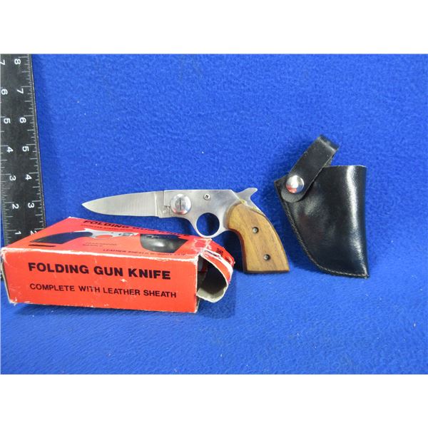 Folding Gun Knife with Leather Sheath