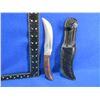Image 1 : Fixed Blade Knife with Leather Sheath - 5" Blade