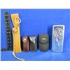 Image 1 : 3 Leather Sheaths, Nylon Sheath and a Tin Knife Case