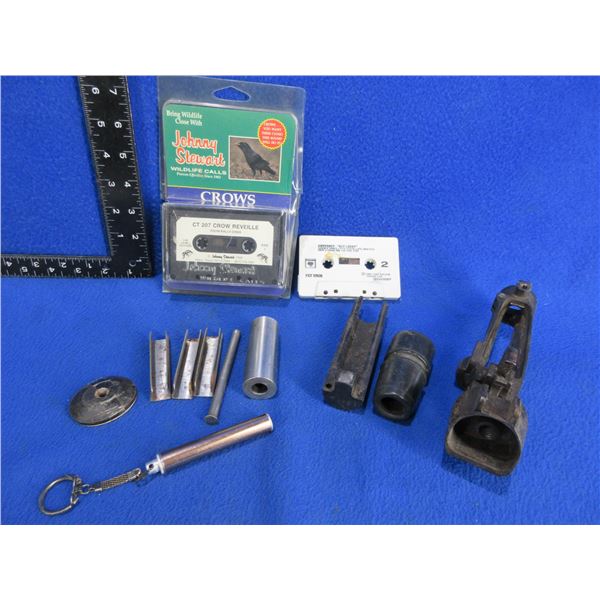 Lot of Misc. - Gun Parts, Clips, Wildlife Call Cassette Tapes
