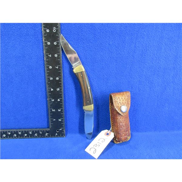 Browning Folding 2 Blade Knife with Leather Sheath