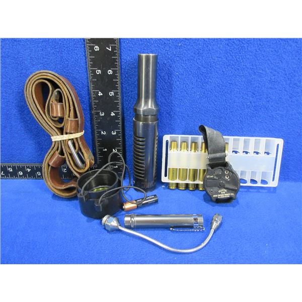 Lot of Misc. - Gun Parts, Slings, Lens Covers, Brass, Etc.