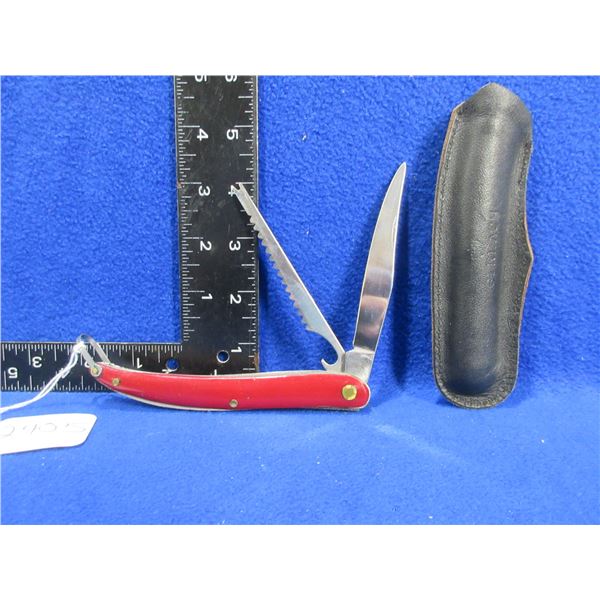Gerlach Folding 2 Blade Fishing Knife with Leather Sheath