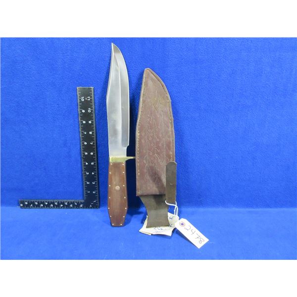 Large Coffin Handle Bowie Style Knife with Leather Sheath