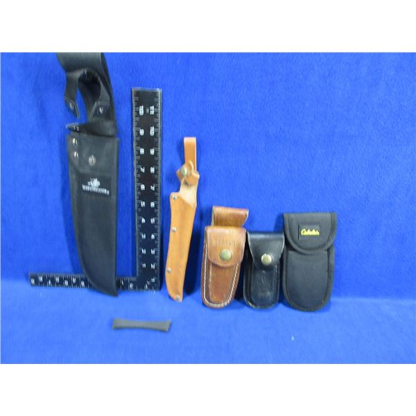 5 Assorted Sheaths - 3 Leather, 2 Nylon