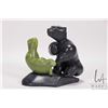 Image 2 : Inuit soapstone carved bear with green soapstone seal, 3 1/2" in height and signed by artist Adamie 