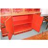 Image 8 : Large Oriental red lacquered and hand painted chest on chest cabinet with four raised panel scenic d