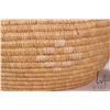 Image 2 : First Nations hand made coiled and lidded basket with seal skin owl topper, 13" tall by 13" diameter