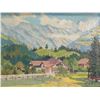 Image 2 : Framed oil on massonite painting of a cottage in Alps, signed by artist ( Fredrich Johann) Erismann 