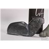 Image 2 : Two Inuit carved soapstones including a 7 1/2" reclining walrus with original Eskimo Art sticker and