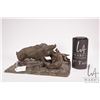 Image 1 : Cast bronze sculpture of a wild boar and hunting dogs, 4 1/2" X 10 3/4" and 6 7/8", artist signed