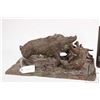 Image 2 : Cast bronze sculpture of a wild boar and hunting dogs, 4 1/2" X 10 3/4" and 6 7/8", artist signed