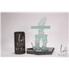 Image 1 : Glass inukshuk on granite base by artist Samwille Nivianxie, Inukjauk, '95, (27)-5-58992, 9 1/2" inc
