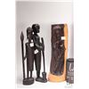 Image 2 : Three African carved wooden figures, each approximately 13" and a large hand carved wooden wall mask