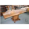 Image 2 : Interesting English oak, draw leaf dining table with large barrel pedestal 30" X 48" plus two 12" le