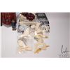 Image 3 : Tray lot of Japanese collectibles including two wooden wall masks, small wooden carving, clay mudmen