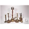 Image 1 : Selection of Indian brass including hookah, candlestick and two grinders