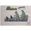 Image 2 : Unframed limited edition stencil print, titled "A Family Returns from Seal Hunt", signed in syllabic