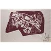 Image 2 : Unframed limited edition stone cut print, titled "A Family Making a Kayak", signed in syllabics by a