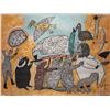 Image 2 : Framed stencil print of a pipe smoking shaman and animals, no artist signature seen, 22" X 29". Note