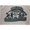 Image 2 : Unframed limited edition stencil print, titled "A Family Preparing Food", pencil signed in syllabics