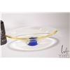 Image 2 : Two pieces of art glass including Badash cobalt and clear crystal bowl 6" in diameter and 12" lemon 