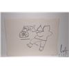 Image 1 : Unframed original coloured felt pen drawing titled "Hunting A Bear with Dog" by artist Alec Bankslan