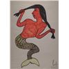 Image 2 : Unframed original coloured pencil drawing titled "Sea Spirit" by artist Soroseelutu, Cape Dorset, 20