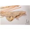 Image 2 : Carved antler bow and four arrows with tips and skin case, 37" in length. Eskimo Art tag lists maker