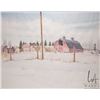 Image 2 : Unframed matted original watercolour painting of a farm, signed by artist Abjon Bromfield '75, 18" X