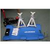 Image 2 : Motomaster quick lift service jack with 3 ton capacity, pair of 6 ton jack stands and a PowerFist cr